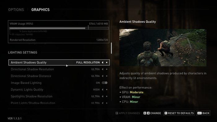 The Last of Us: Part I (2022), options screen
