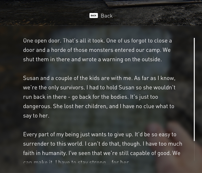 The Last of Us: Part I (2022), reading a note
