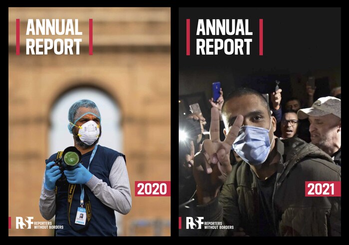 Mask up! Covers for the annual reports from the first two years dominated by the Covid-19 pandemic