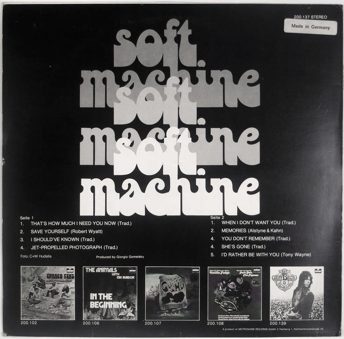 Soft Machine – Soft Machine (Metronome) album art 2