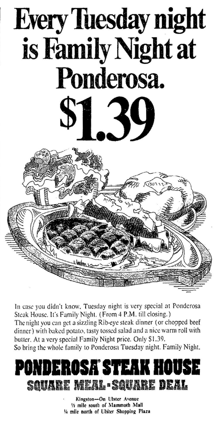 “Every Tuesday night is Family Night” newspaper ad, October 1975