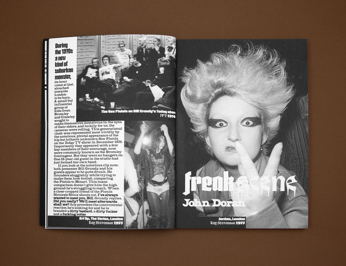 Spread with text set in  and . “Freak Scene” combines  with . Year dates are from .