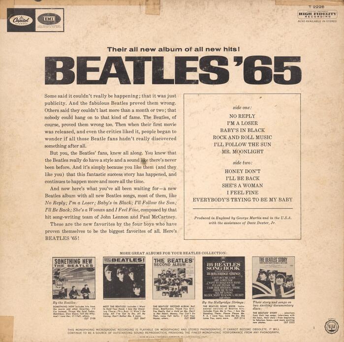 Back cover with liner notes and track list set in . The captions underneath the other album covers are in .