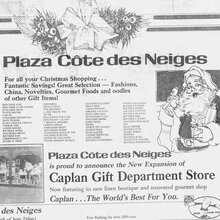 Plaza Côte des Neiges logo and newspaper ads