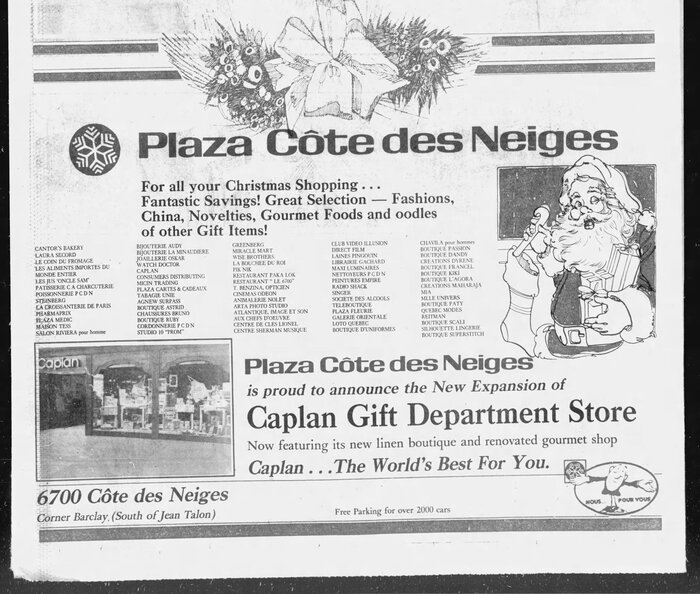 This is a newspaper ad from Dec. 13, 1983, placed in the Montreal Gazette. The mall’s name is set in neo-Thunderbird, while the body text is .