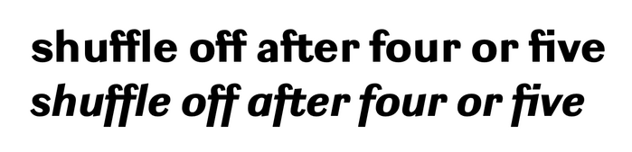 Ludwig Black and Black Italic by Fred Smeijers. The f flinches à la Grotesque No. 4 Italic to make way for l, f, t, and i, but stands (or leans) straight next to o. (The second f in “off” flinches in solidarity with the first, I suppose.)