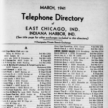 East Chicago Telephone Directory, March 1941