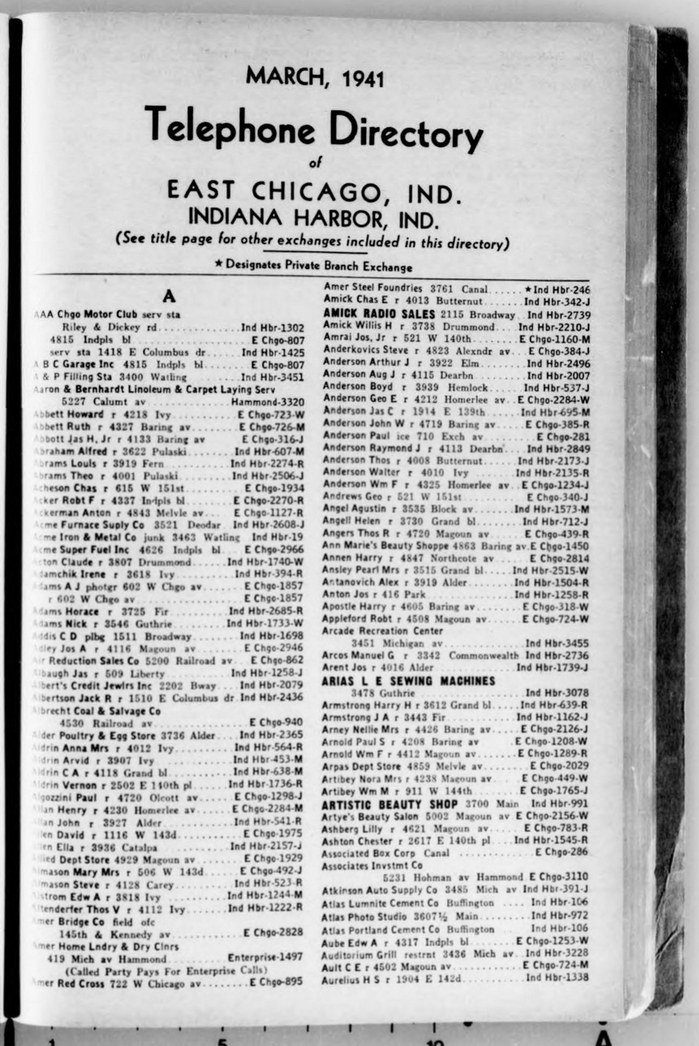 East Chicago Telephone Directory, March 1941 1