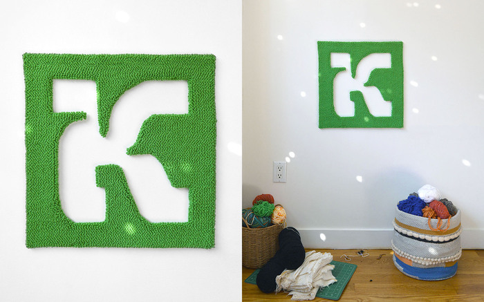 Knockout K set in  (designed by  and  and released by ) at 1,415 pt on a Kelly Green background