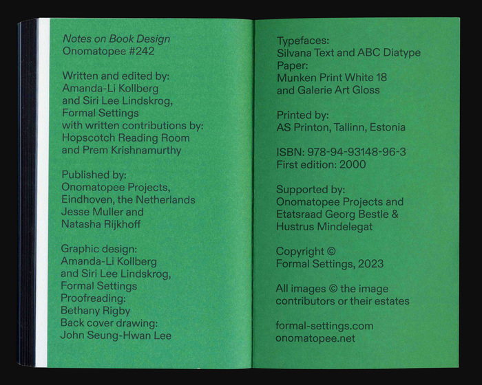 Notes on Book Design by Formal Settings 17