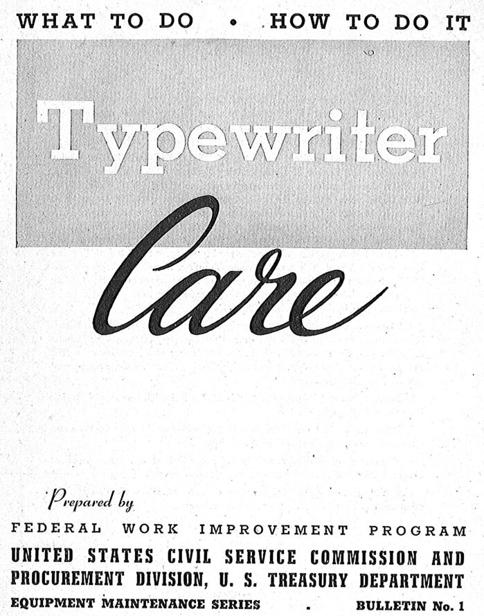 Front cover. I guess that this is a black-and-white scan, and where "Typewriter" is reversed out, that's on a coloured block. But we may never know what colour it is.