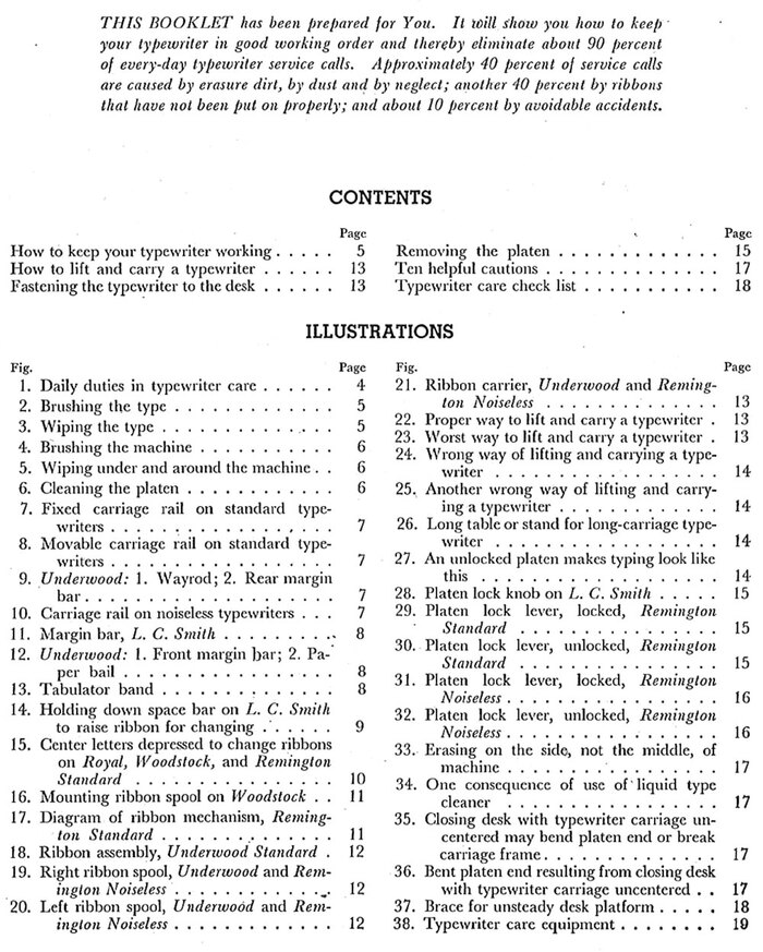 Page 3: Contents. Same typography as remainder of pamphlet.