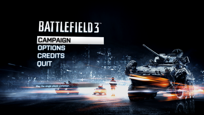 Main menu for the campaign mode