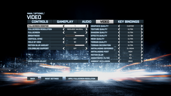Options menu
