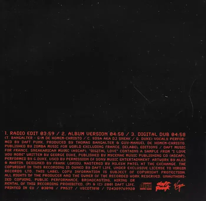 Back cover of the 3-track CD