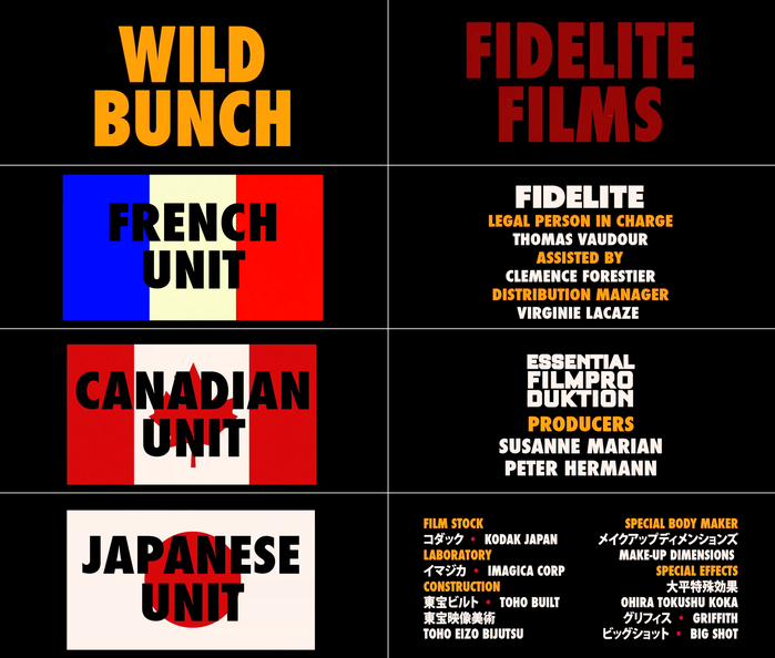  in all caps is the primary typeface for the credits. Here it’s used in combination with  for Japanese, alongside some logos.