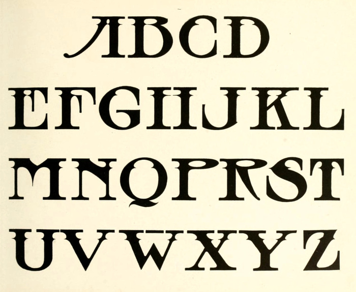 The untitled alphabet that provided the basis for Kushell, as shown in the second edition of Strong’s Book of Designs (1917)