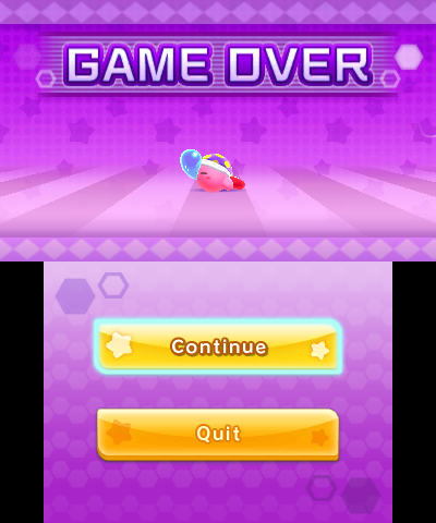 Game Over screen. &ldquo;Game Over&rdquo; is set in Kafu Techno; &ldquo;Continue&rdquo; and &ldquo;Quit&rdquo; are in Rodin.