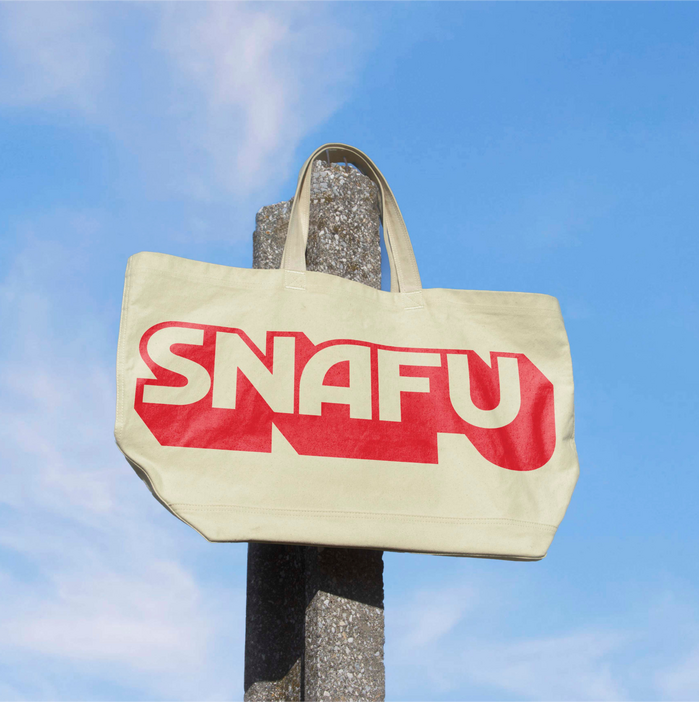 SNAFU wordmark on merch.