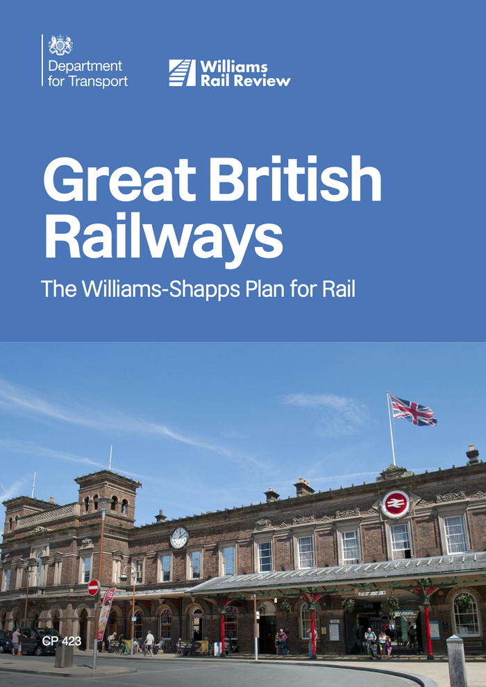The Williams-Shapps Plan for Rail from June 2021 presents the first use of . The cover depicts Chester station.