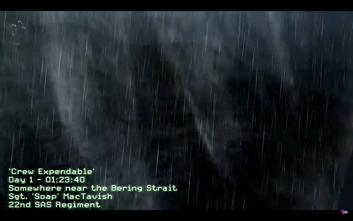 An iconic part of Call of Duty is how every chapter starts with a title card, establishing time and place along with mission details. Carbon is used, glowing bright green.