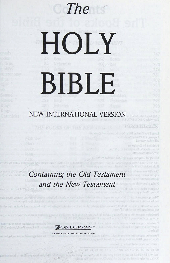 The Holy Bible: New International Version, Zondervan edition, 1996 ...