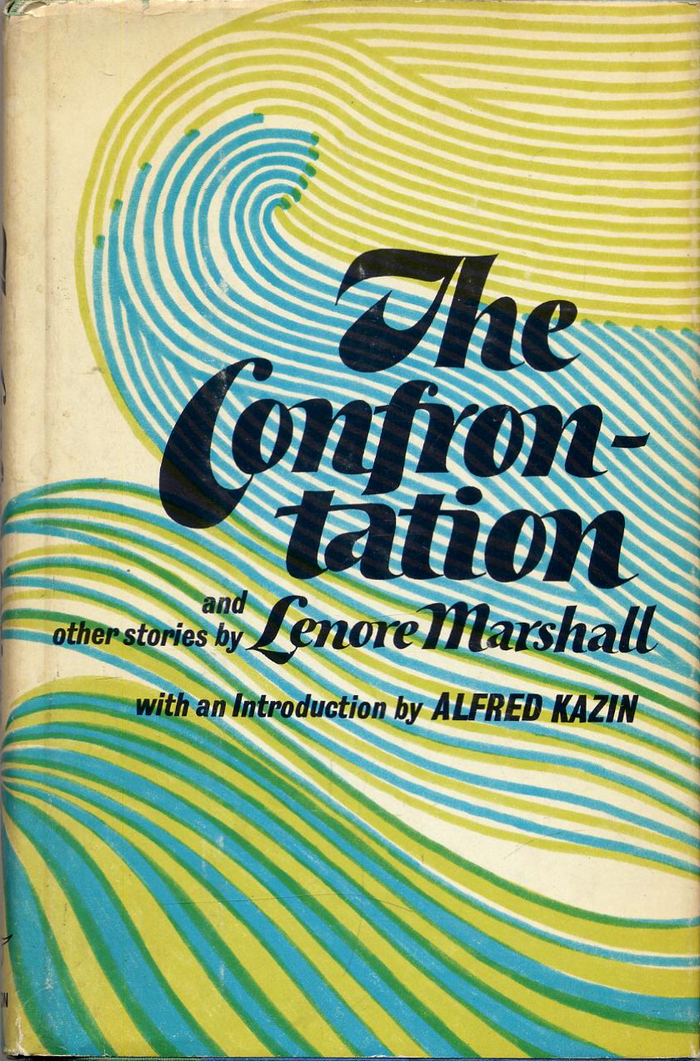 Suess designed the jacket for The Confrontation by Lenore Marshall (W.W. Norton) in 1972, the year her Book Jacket typeface was released. The lettering could pass as an extrabold variation.