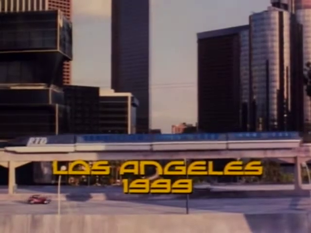 Title card for the distant future of "Los Angeles 1999" set in True Gothic Bold