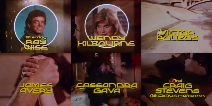 Cast credits set in True Gothic Bold, with custom alterations or possible alternates (B, E, M) not shown in its 1976 VGC Alphabet Library specimen.
