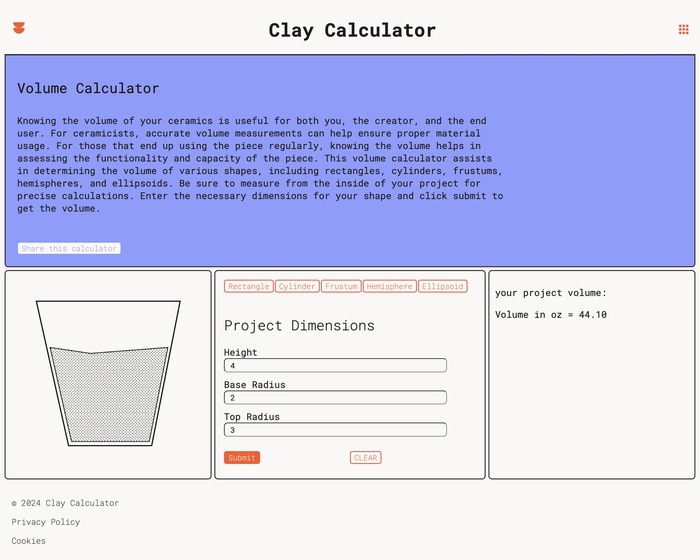 Clay Calculator website 3