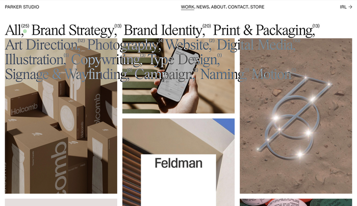 Parker Studio portfolio website 2