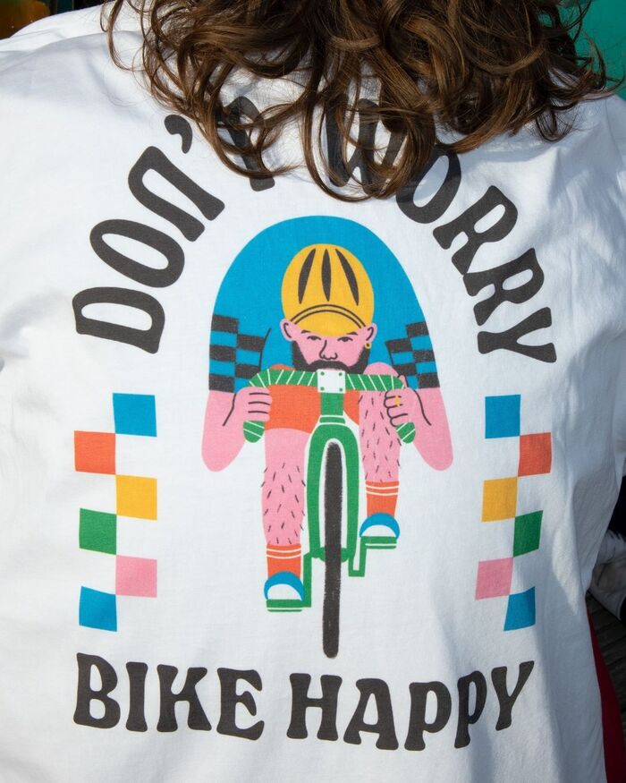 “Don’t Worry, Bike Happy” T-shirt 1