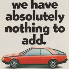 “At $15,995 we have absolutely nothing to add.” Renault Fuego Australian ad