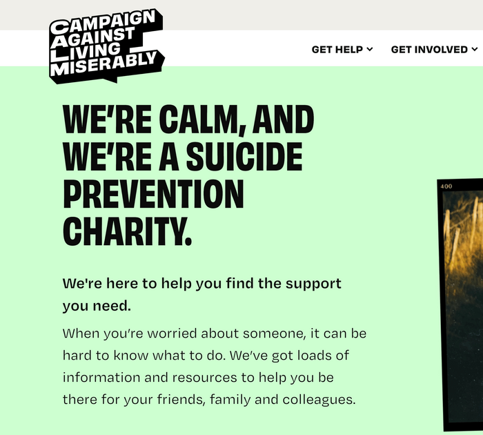 CALM (Campaign Against Living Miserably) rebrand 4