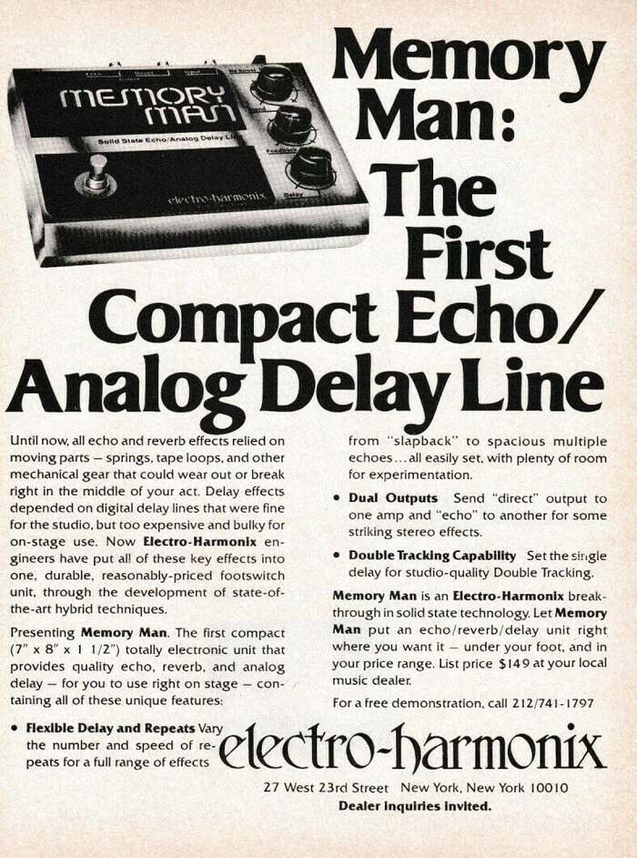 This magazine ad from 1977 for the (non-deluxe) Memory Man is set in  (or Baker Signete by , which offered additional weights) with .