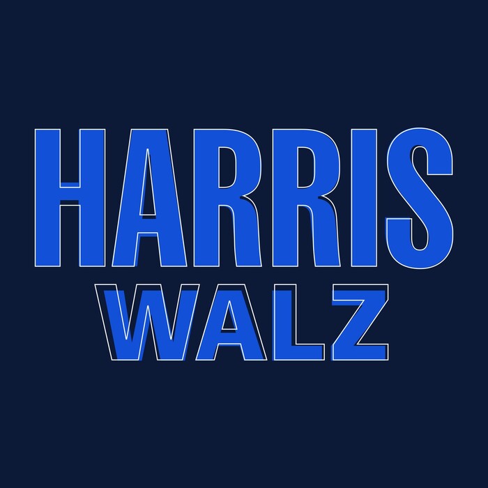 A refined version of the Harris/Walz logo (white outline) launched around August 11. The biggest changes were relieving the pinched curve at the top of the S and enlarging &ldquo;WALZ&rdquo; just slightly to the left for optical centering.