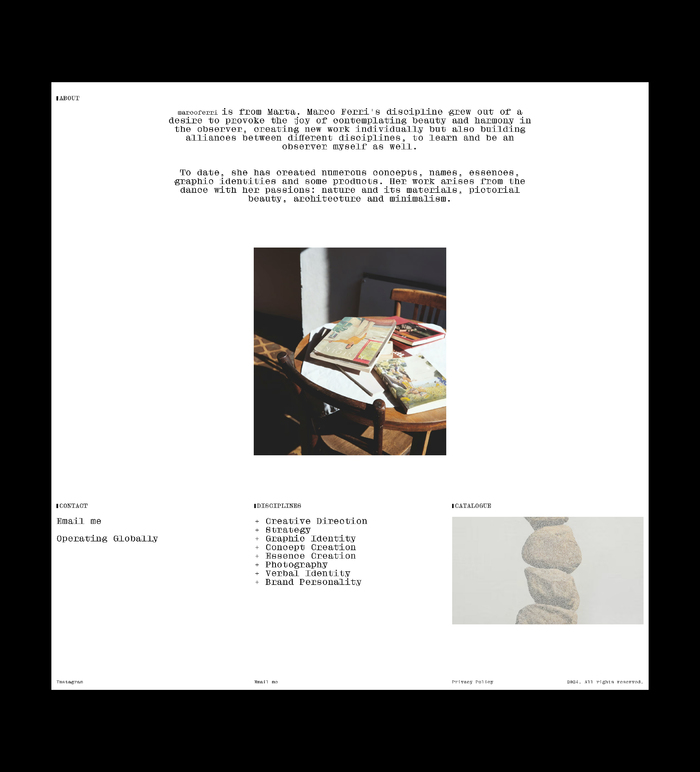 About page. The character of this font matches the brand's perfectly, a bit artistic, a bit classic, but extremely modern at the same time.