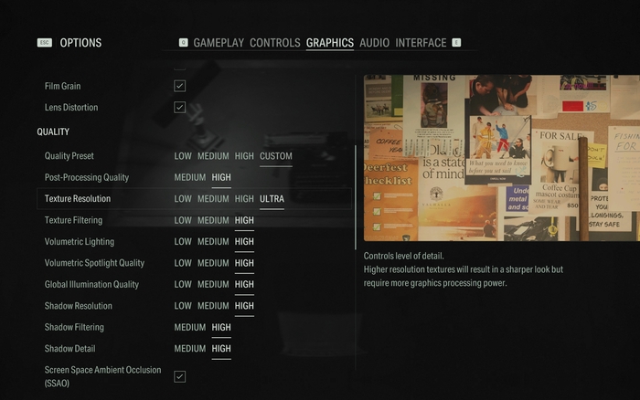 Settings menu