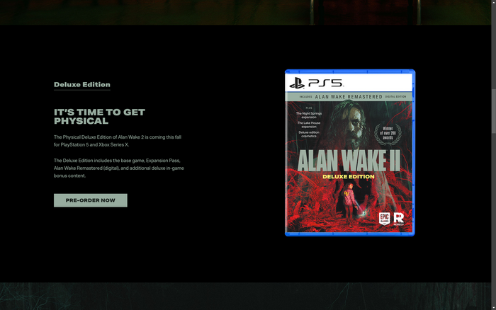 Main page of Alan Wake 2’s website