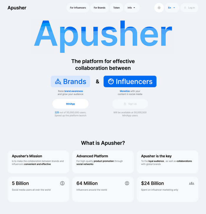 Homepage of apusher.com as of September 2024