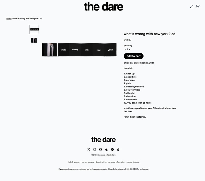 The Dare – What’s Wrong with New York? album art, identity, web store 2