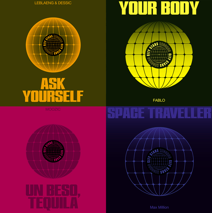 Design variations for the circle and the playful color grade possibilities.