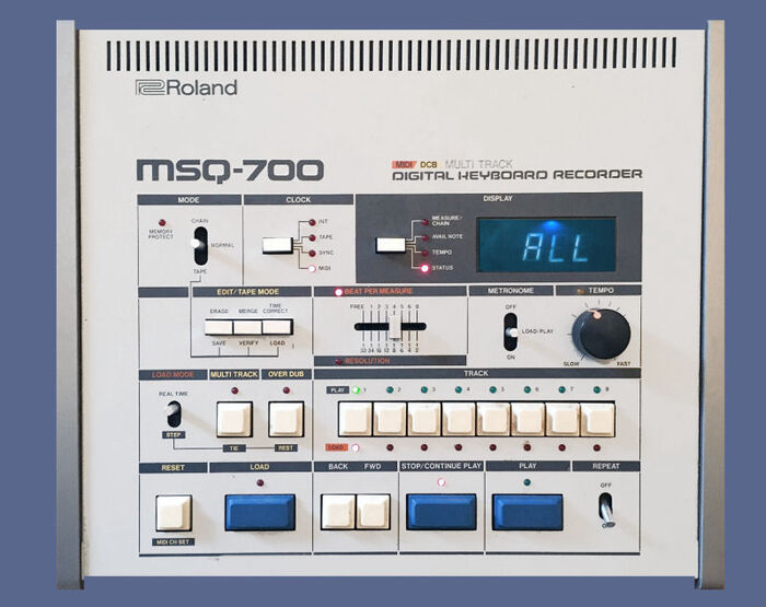 Front panel of the Roland MSQ-700, with device number and description set in Corporate Image