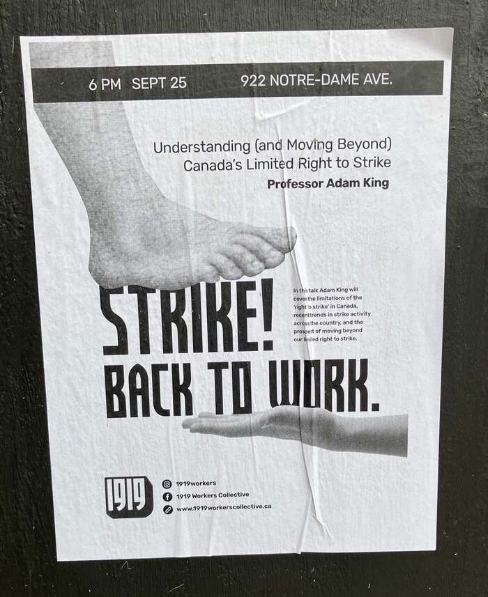 The same social media announcement, spotted in a poster format in downtown Winnipeg.