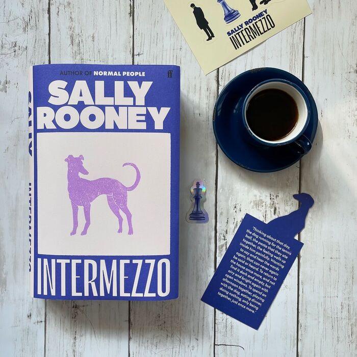 One of the jacket designs with custom illustration, alongside a bookmark ft. text in Futura and a chess sticker