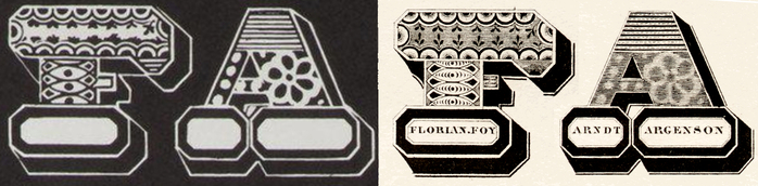 The version from the poster (left), compared to the original by Midolle (right). The names inside the base serifs have been removed, and the level of ornamentation decreased.
