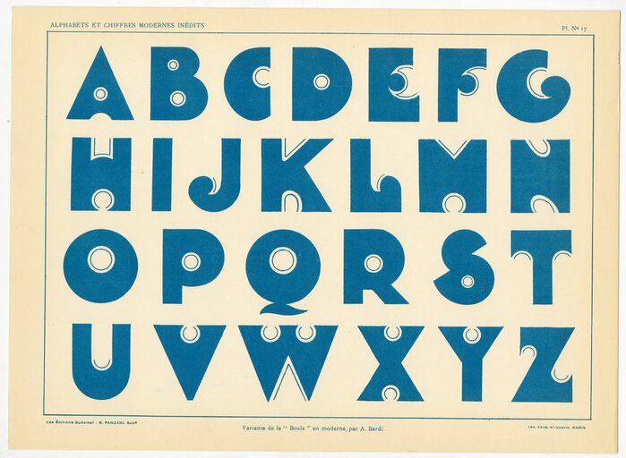 A.&nbsp;Bardi’s “variante de la ‘Boule’ en moderne” as shown in Publicité Vignettes Lettres Chiffres Monogrammes