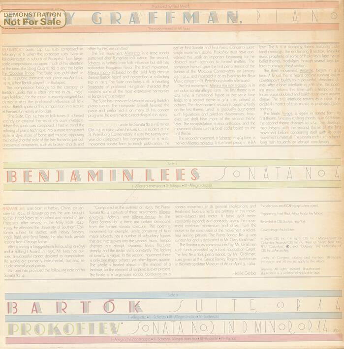 Gary Graffman – Bartók’s Suite, Op. 14 et al. album art 2