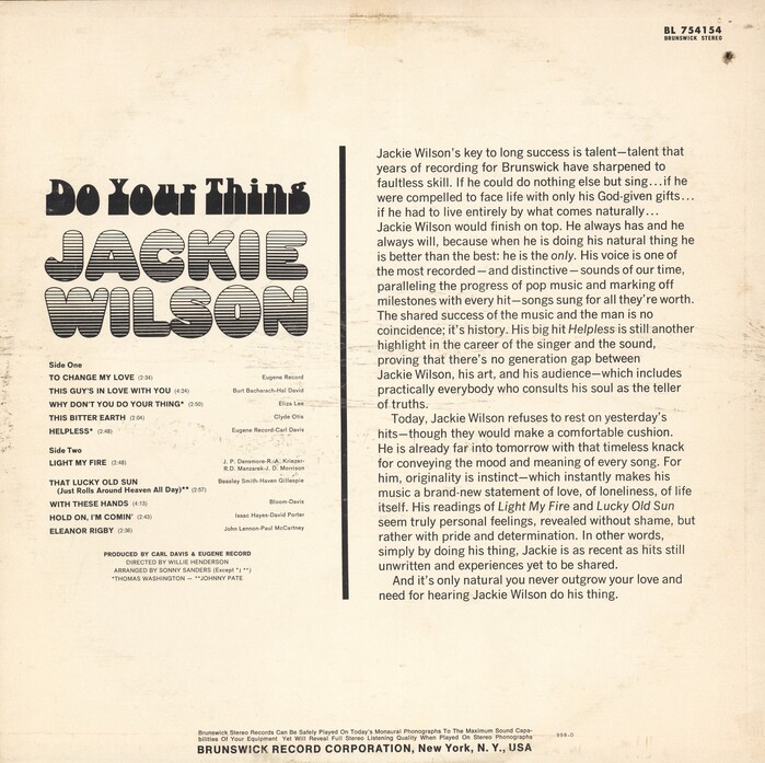 Jackie Wilson – Do Your Thing album art 3