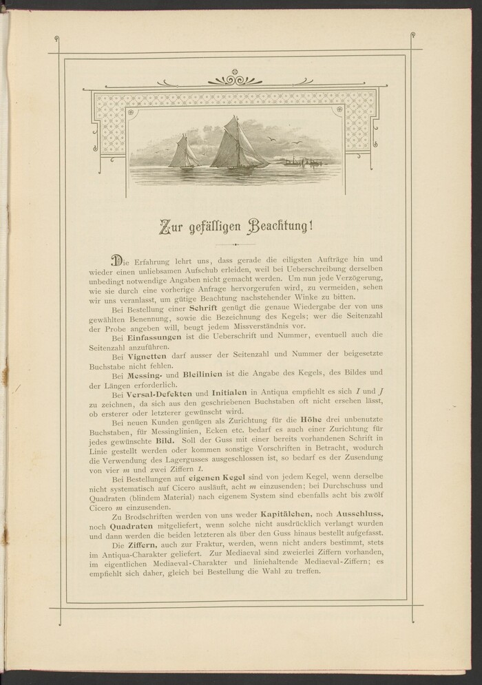Foreword with a headline in Carmen and text in Mediäval-Antiqua with halbfett. The initial D is taken from Preciosa.